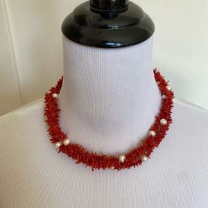 Natural coral and freshwater pearl necklace